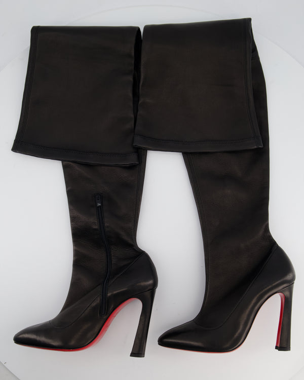 Christian Louboutin Black Calfskin Leather Over-The-Knee Boots Size EU 37