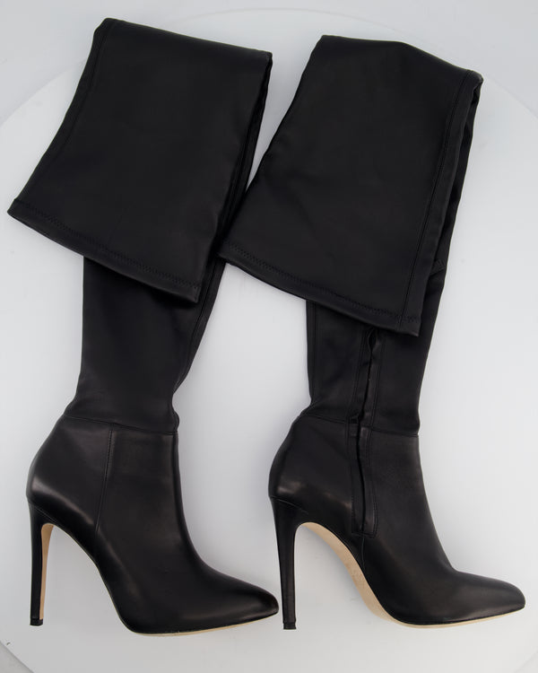 Aminah Abdullah Jillil Azizah Black Calfskin Leather Over-The-Knee Boots Size 38 (8M) RRP £890