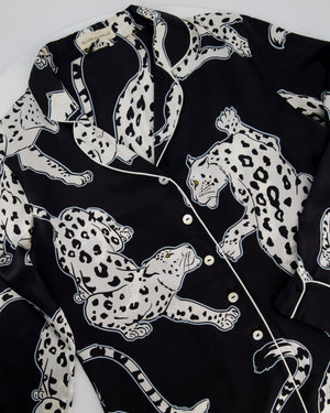 Olivia Von Halle Black & White Leopard Pattern Two-Piece Shirt and Trouser Set Size M (UK 10)