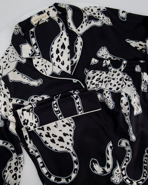 Olivia Von Halle Black & White Leopard Pattern Two-Piece Shirt and Trouser Set Size M (UK 10)