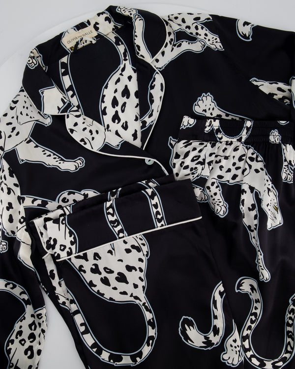 Olivia Von Halle Black & White Leopard Pattern Two-Piece Shirt and Trouser Set Size M (UK 10)
