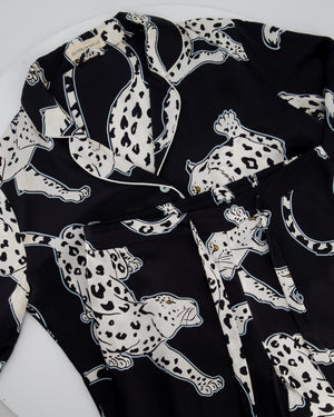 Olivia Von Halle Black & White Leopard Pattern Two-Piece Shirt and Trouser Set Size M (UK 10)