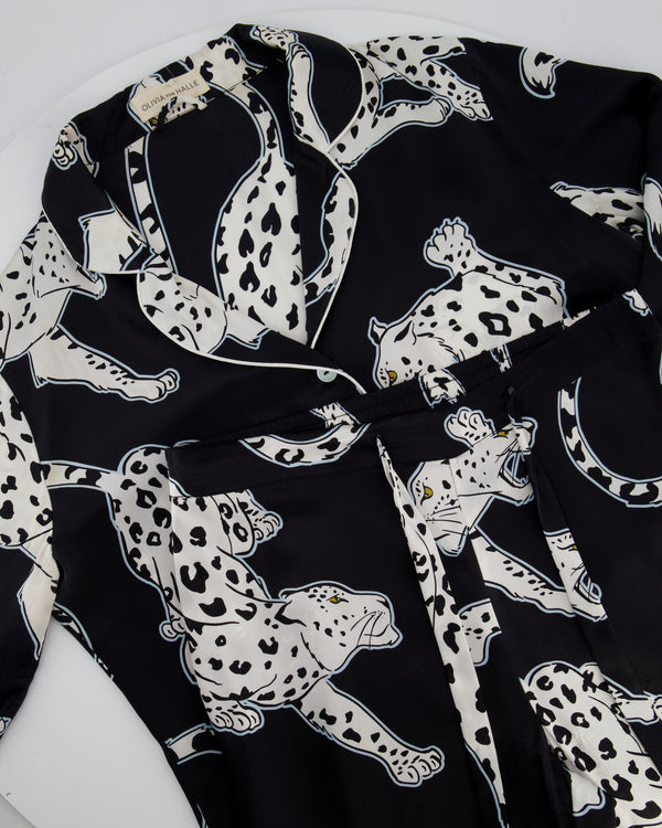 Olivia Von Halle Black & White Leopard Pattern Two-Piece Shirt and Trouser Set Size M (UK 10)