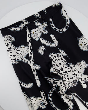 Olivia Von Halle Black & White Leopard Pattern Two-Piece Shirt and Trouser Set Size M (UK 10)