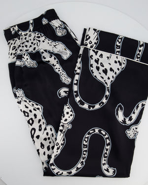 Olivia Von Halle Black & White Leopard Pattern Two-Piece Shirt and Trouser Set Size M (UK 10)