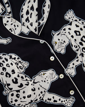 Olivia Von Halle Black & White Leopard Pattern Two-Piece Shirt and Trouser Set Size M (UK 10)