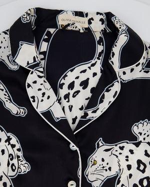 Olivia Von Halle Black & White Leopard Pattern Two-Piece Shirt and Trouser Set Size M (UK 10)