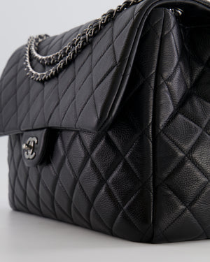 Chanel Black XL Travel Flap Bag in Caviar Leather with Ruthenium Hardware