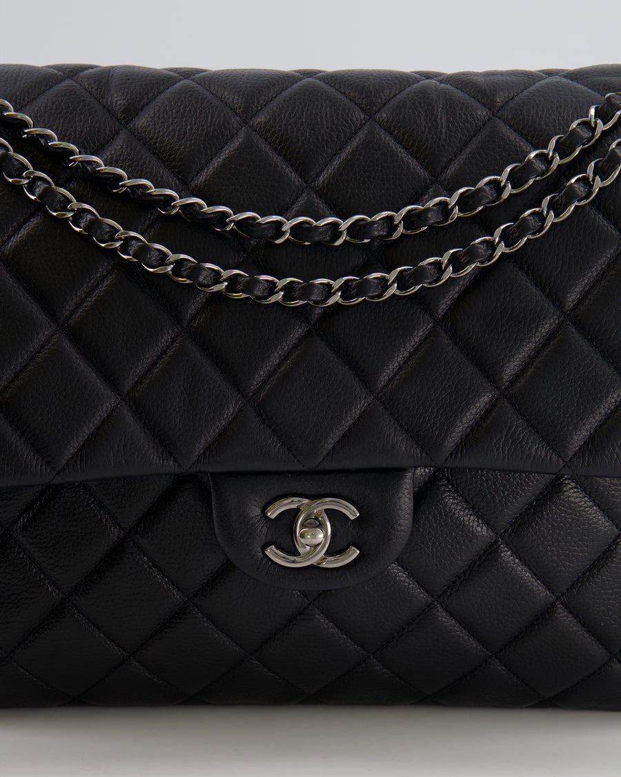 Chanel Black XL Travel Flap Bag in Caviar Leather with Ruthenium Hardware