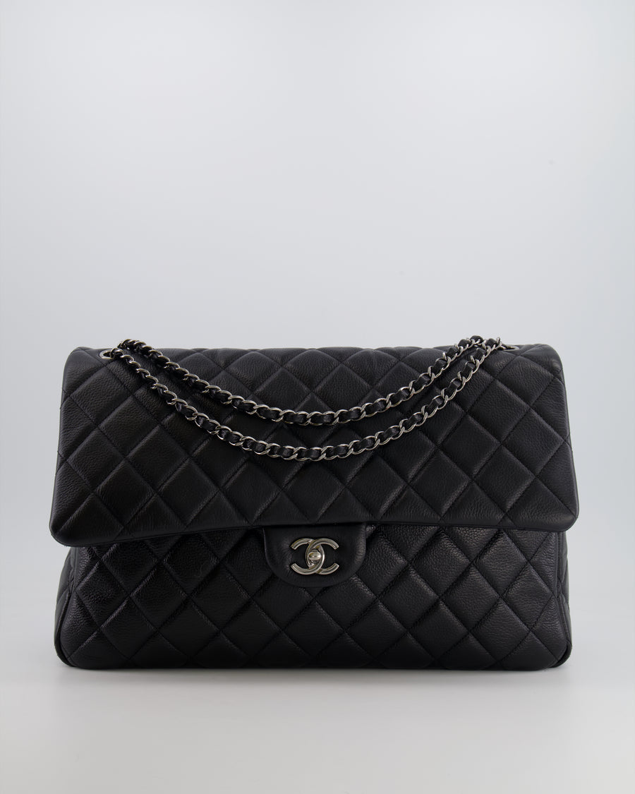 Chanel Black XL Travel Flap Bag in Caviar Leather with Ruthenium Hardware