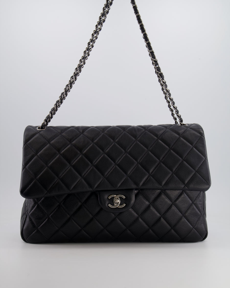 Chanel Black XL Travel Flap Bag in Caviar Leather with Ruthenium Hardware