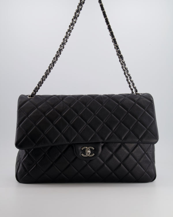Chanel Black XL Travel Flap Bag in Caviar Leather with Ruthenium Hardware
