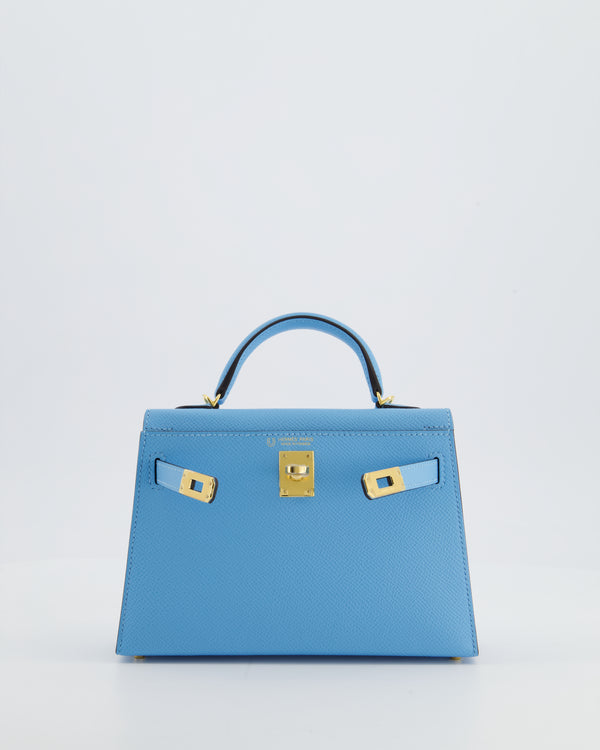 *SUPER RARE* Hermès Mini Kelly HSS Verso II 20 Bag In Bleu Celeste Epsom Leather with Bleu Saphir Interior and Gold Hardware