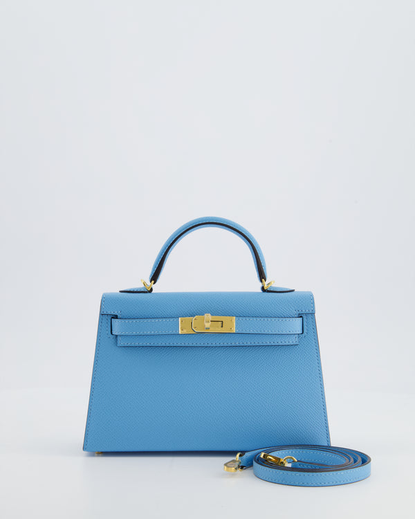 *SUPER RARE* Hermès Mini Kelly HSS Verso II 20 Bag In Bleu Celeste Epsom Leather with Bleu Saphir Interior and Gold Hardware