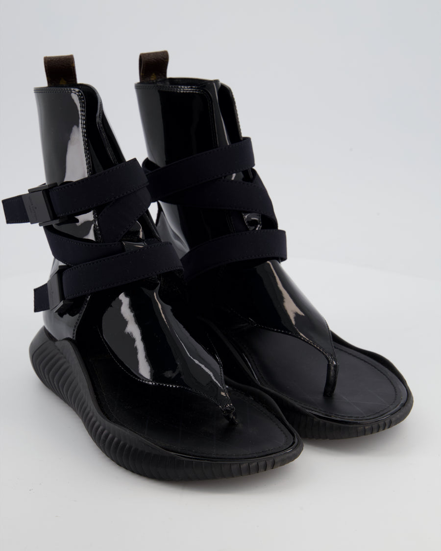 Louis Vuitton Black Patent Leather Bahia Brazil Gladiator Sandals with Monogram Detail Size EU 36.5