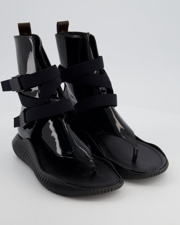 Louis Vuitton Black Patent Leather Bahia Brazil Gladiator Sandals with Monogram Detail Size EU 36.5