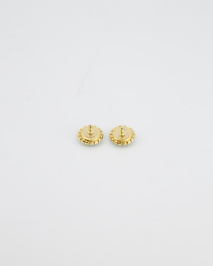 Chanel Green & Gold 24A Stud Earrings with Crystals and Gold CC Logo