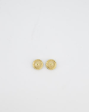 Chanel Green & Gold 24A Stud Earrings with Crystals and Gold CC Logo