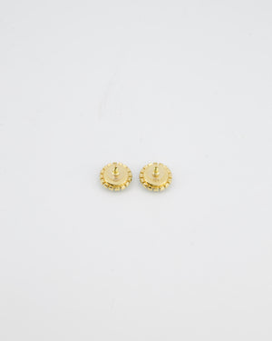 Chanel Green & Gold 24A Stud Earrings with Crystals and Gold CC Logo