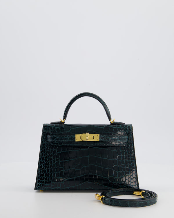 *SUPER RARE* Hermès Mini Kelly II 20 Bag in Vert Cypress Alligator Mississippiensis Leather with Gold Hardware