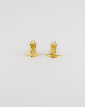 Chanel Vintage Gold Cabled Triangle Clip On Earrings with CC Logo Detail
