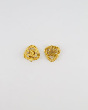 Chanel Vintage Gold Cabled Triangle Clip On Earrings with CC Logo Detail