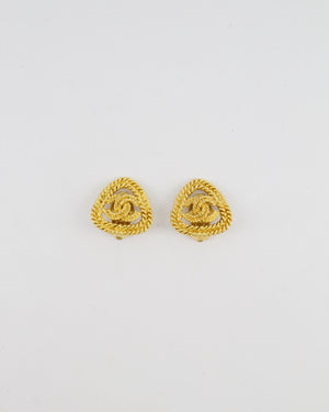 Chanel Vintage Gold Cabled Triangle Clip On Earrings with CC Logo Detail