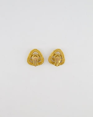 Chanel Vintage Gold Cabled Triangle Clip On Earrings with CC Logo Detail