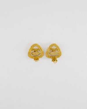 Chanel Vintage Gold Cabled Triangle Clip On Earrings with CC Logo Detail