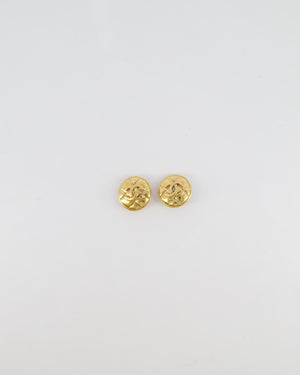 Chanel Vintage Gold Round Earrings with Quilted Pattern Detail and CC Logo