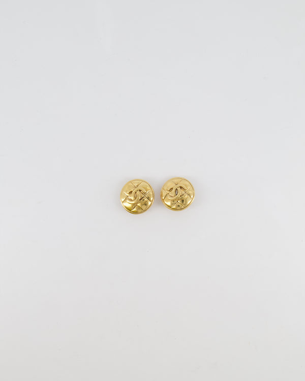 Chanel Vintage Gold Round Earrings with Quilted Pattern Detail and CC Logo