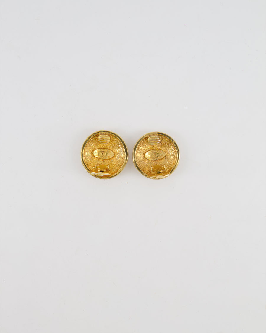Chanel Vintage Gold Round Earrings with Quilted Pattern Detail and CC Logo