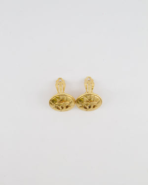 Chanel Vintage Gold Round Earrings with Quilted Pattern Detail and CC Logo