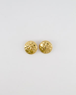 Chanel Vintage Gold Round Earrings with Quilted Pattern Detail and CC Logo
