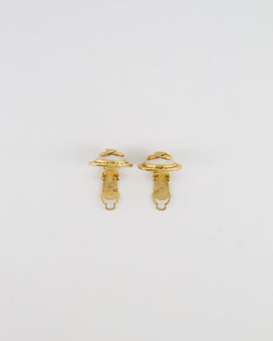 Chanel Vintage 94A Mother of Pearl and Gold Clip on Earrings with Rouched Border Detail and CC Logo
