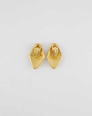 Chanel Vintage 95P Gold Rhombus Shaped Clip on Earrings with Mother of Pearl and CC Logo