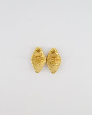 Chanel Vintage 95P Gold Rhombus Shaped Clip on Earrings with Mother of Pearl and CC Logo
