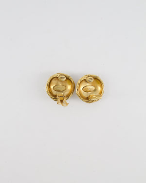 Chanel Vintage 94A Gold Round Cabled Spiral Clip on Earrings with CC Logo Detail