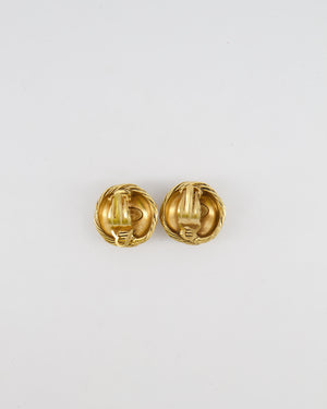 Chanel Vintage 94A Gold Round Cabled Spiral Clip on Earrings with CC Logo Detail