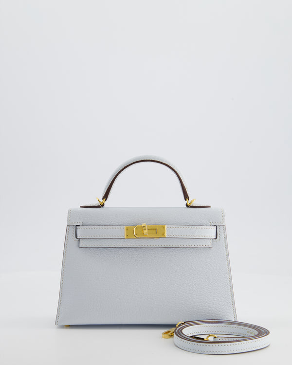 *VERY RARE* Hermès Mini Kelly II 20 Bag In Bleu Brume Chèvre Mysore Leather with Gold Hardware