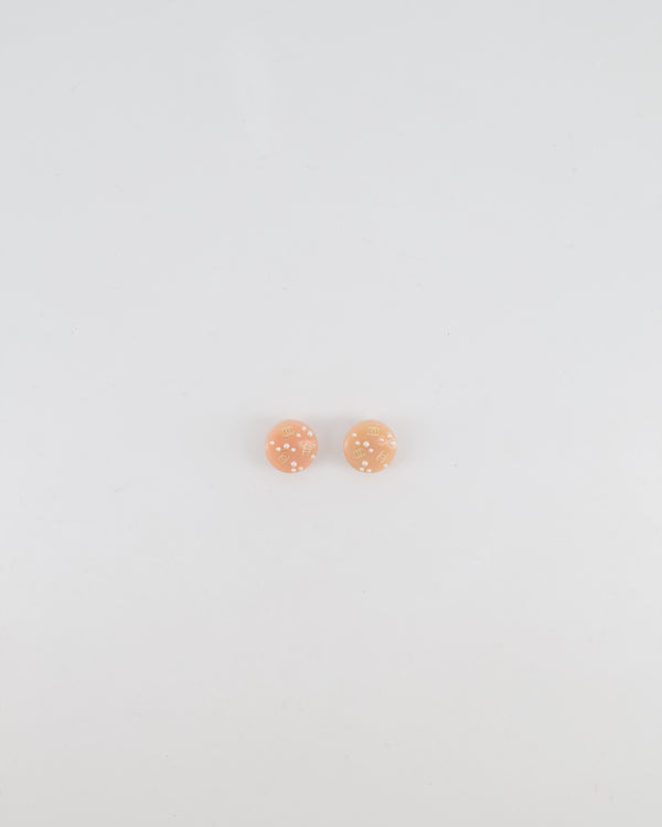 Chanel Vintage Blush Pink Round Clip On Earrings with Pearl Embellishments and CC Logo Details