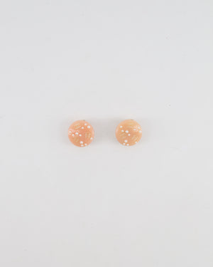 Chanel Vintage Blush Pink Round Clip On Earrings with Pearl Embellishments and CC Logo Details