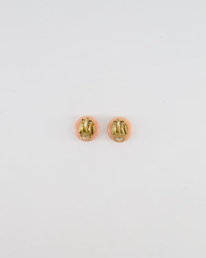 Chanel Vintage Blush Pink Round Clip On Earrings with Pearl Embellishments and CC Logo Details