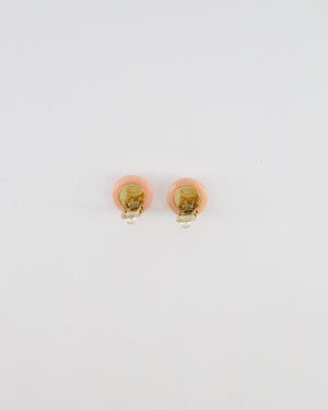 Chanel Vintage Blush Pink Round Clip On Earrings with Pearl Embellishments and CC Logo Details