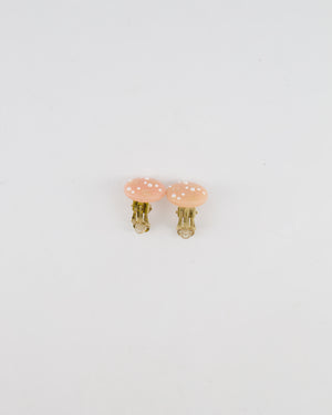 Chanel Vintage Blush Pink Round Clip On Earrings with Pearl Embellishments and CC Logo Details