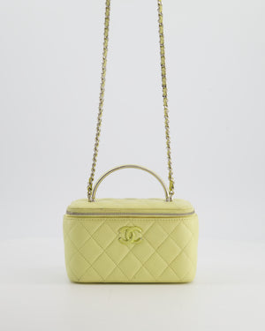 Chanel Yellow Mini Top Handle Quilted Vanity Case in Lambskin Leather with Silver Hardware