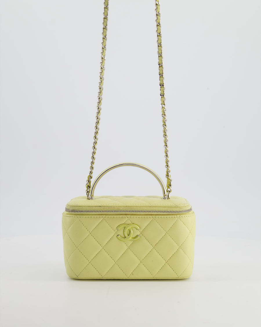 Chanel Yellow Mini Top Handle Quilted Vanity Case in Lambskin Leather with Silver Hardware