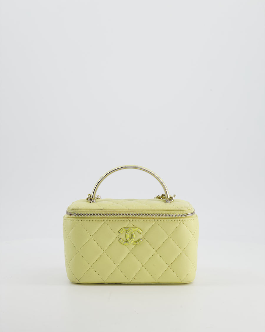 Chanel Yellow Mini Top Handle Quilted Vanity Case in Lambskin Leather with Silver Hardware