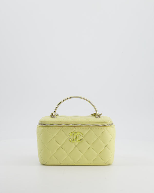 Chanel Yellow Mini Top Handle Quilted Vanity Case in Lambskin Leather with Silver Hardware