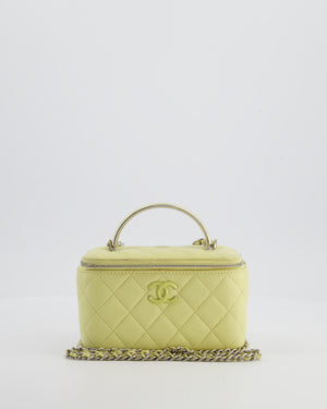 Chanel Yellow Mini Top Handle Quilted Vanity Case in Lambskin Leather with Silver Hardware